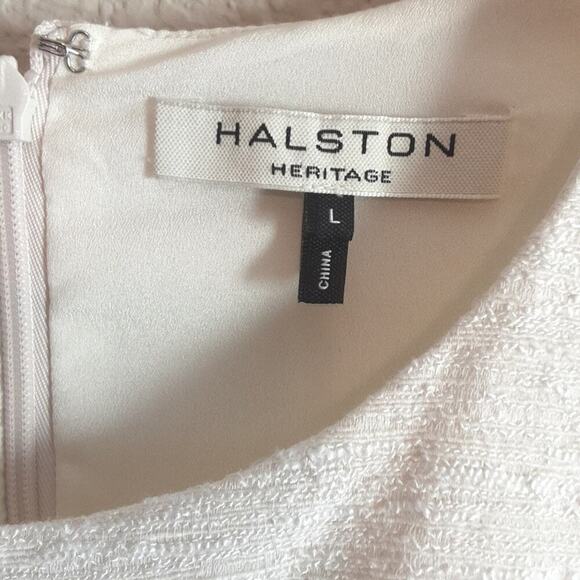 Halston Heritage Bone Tweed Ruched Side Sleeveless Sheath Dress Size L $429 NEW - Picture 4 of 10